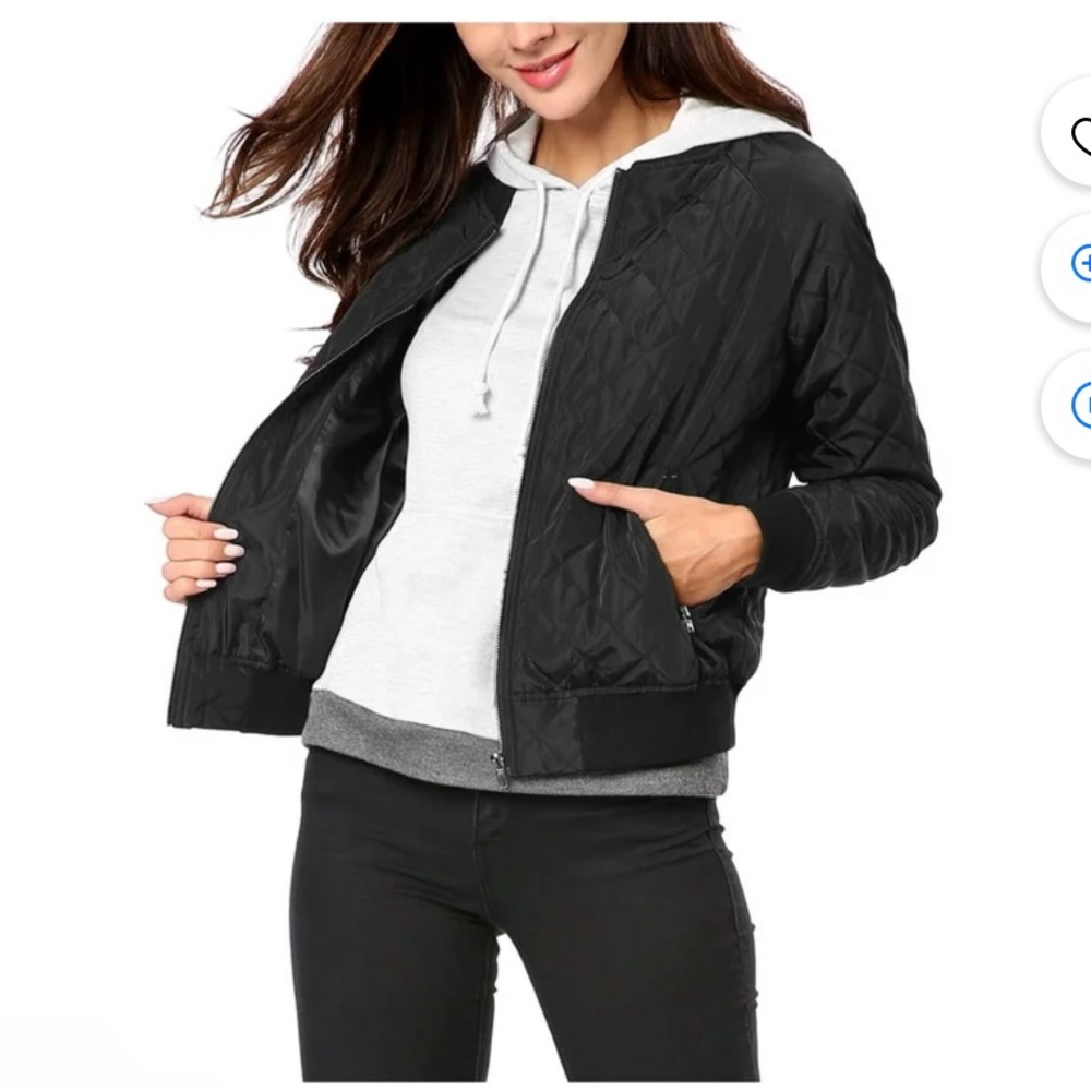 Allegra K XL NWT BLACK LIGHTWEIGHT quilted PUFFER BOMBER JACKET